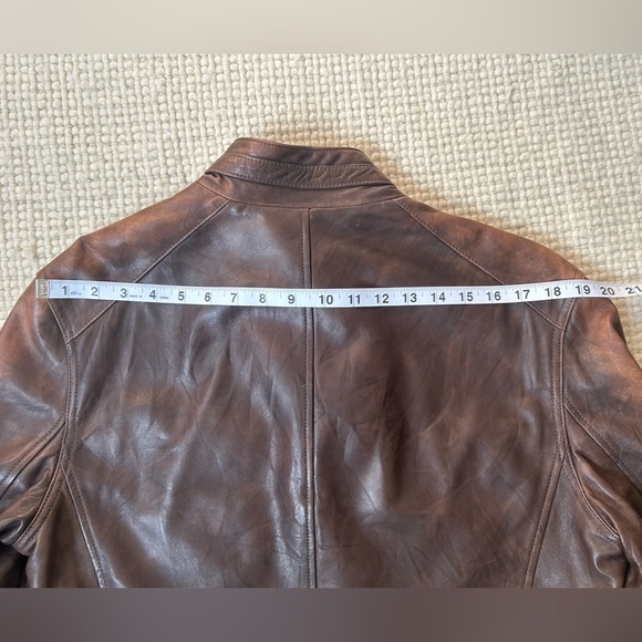John Varvatos Leather Jacket Mens 48 Brown Leather Bomber Buttons double zip - Picture 16 of 16